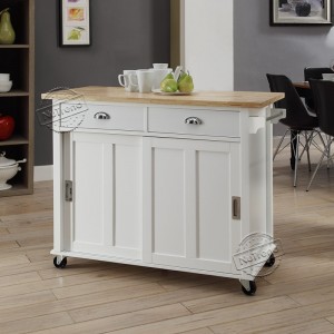 Natual Wood Top Kitchen Island Cart with Storage 102049