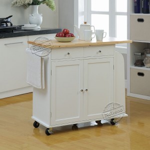Rolling Kithchen Island Cart with Solid Wood Top and Spice Rack 102051