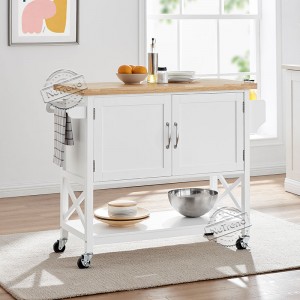 Kitchen Island Cart Black Rolling Kitchen Cart with Cabinet Storage on Wheels 102077