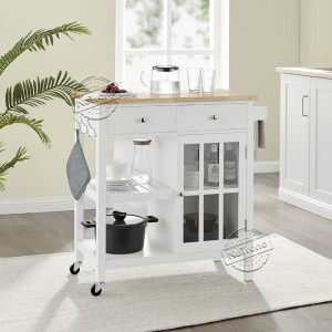 Mobile Kitchen Island Kitchen Storage Cart with Drawers and Glass Door Cabinet 102146