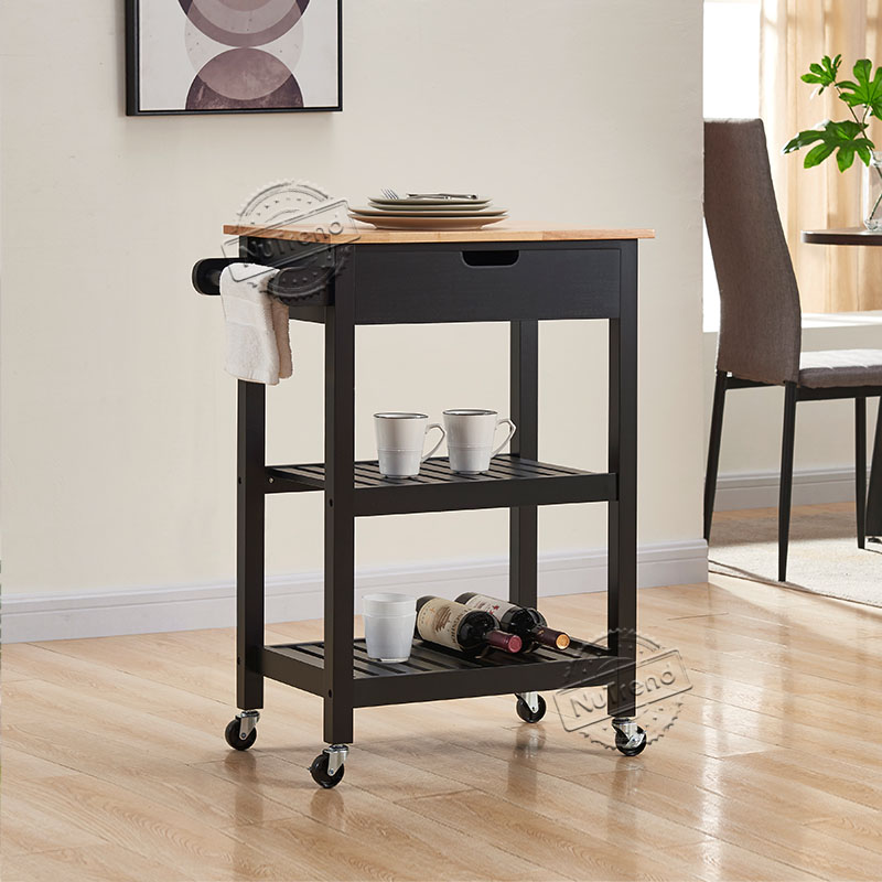 Rolling Kitchen Cart Black Small Kitchen Island Cart Wooden Kitchen Trolley for Sales 102160