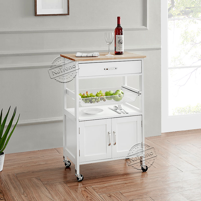 Portable Kitchen Island Small Rolling Kitchen Cart with Wire Baskets Veg Trolley 102201