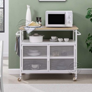 Modern Kitchen Island Kitchen Storage Cart with Mesh Doors Cabinet 102212