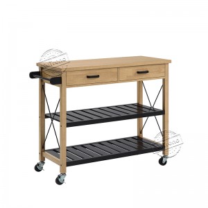 Rolling Rubber Wood Kitchen Cart with 2 Drawer and 2 Spacious Storage Shelf 102221