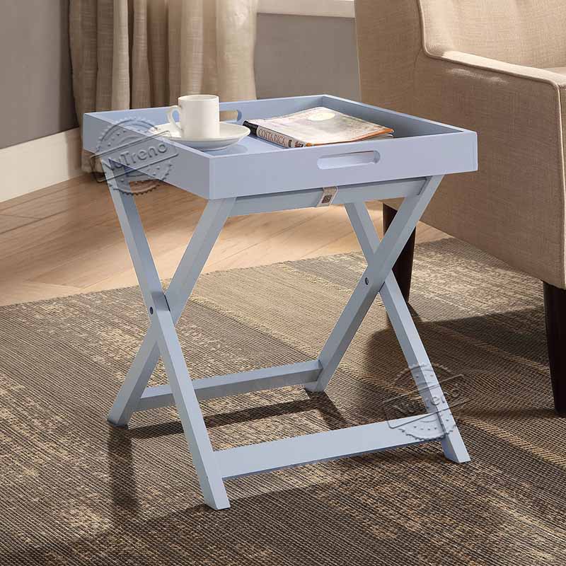201015 White Portable Wooden Folding Tray Table for Living Room