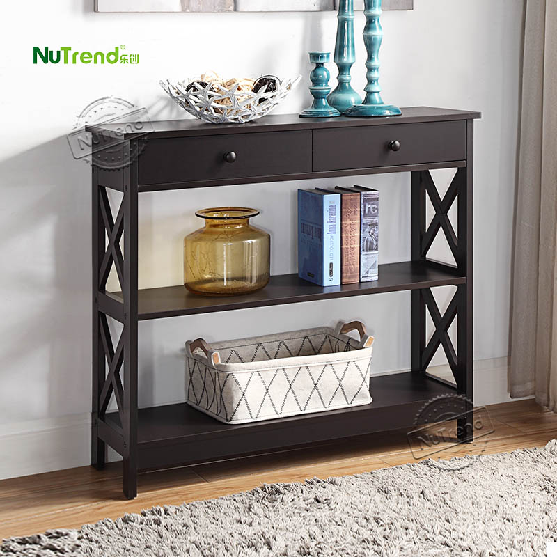 203140 Black Console Table with 2 Drawers and Shelves Featured Image