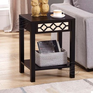 203161 Wooden Black Side Table with Drawer and Shelf