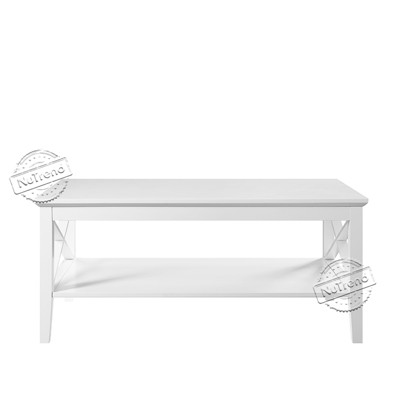White Coffee Table with Storage Shelf Rectangle Coffee Table with X-Shaped Frame for Living Room 203340