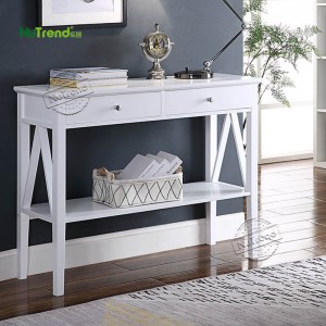 203385 Modern White A Frame Sofa Table with Drawers