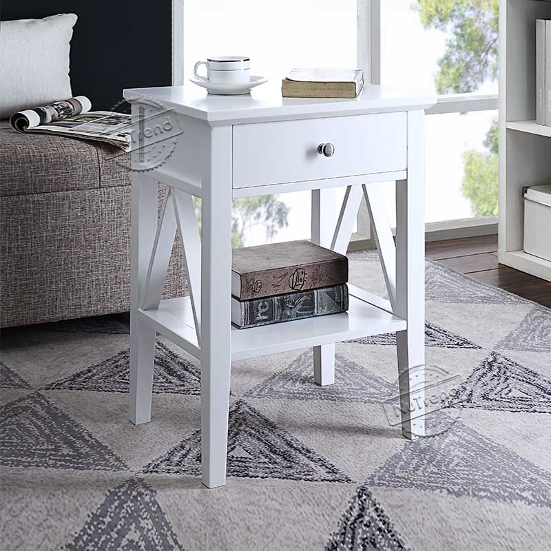 203389 White Modern Side Table with Drawer for Living Room