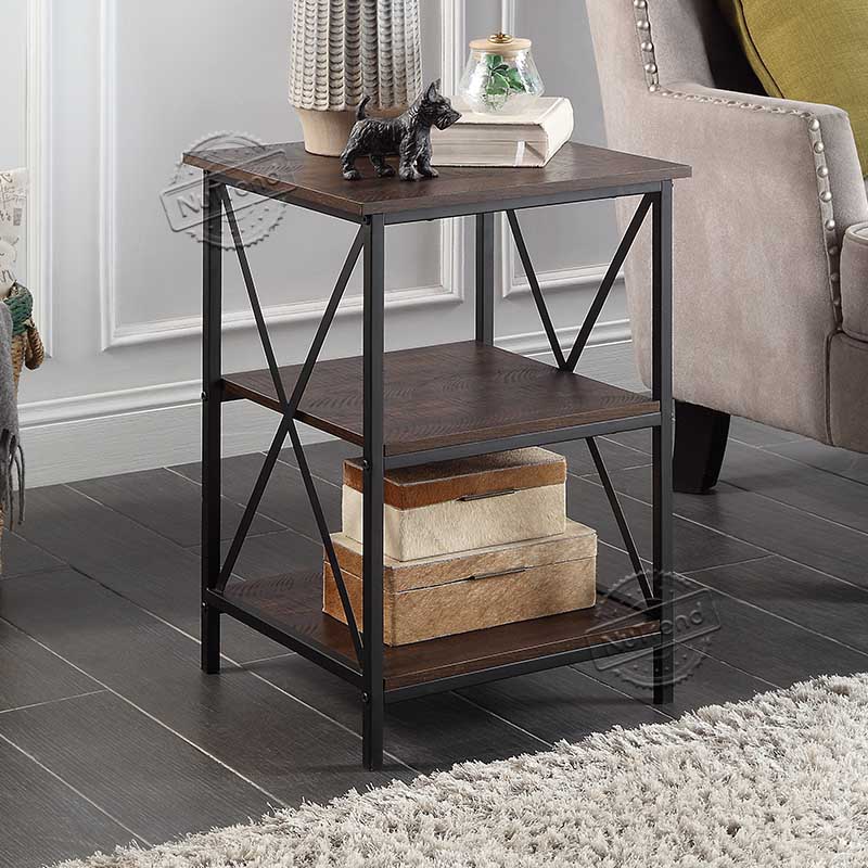 Cross Slim Metal X Black Industrial Wood End Table 203515