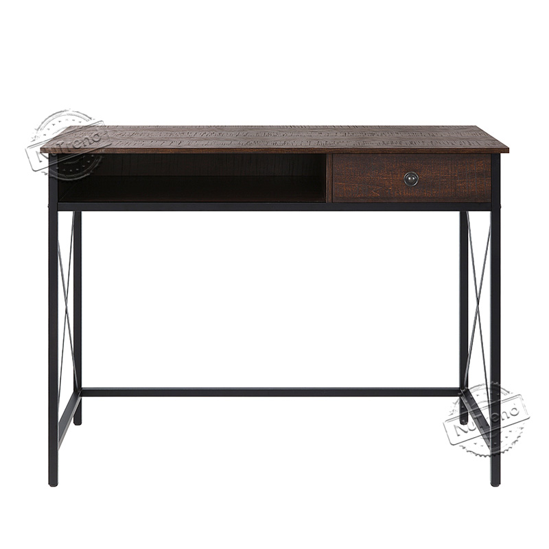 Cross Flat X Dark Black Wood Computer Study Table With Drawer For Home Office 203520