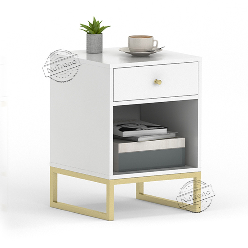 White and Gold Nightstand,Modern Side Table with Drawer and Storage Shelf for Bedroom Living Room 203533