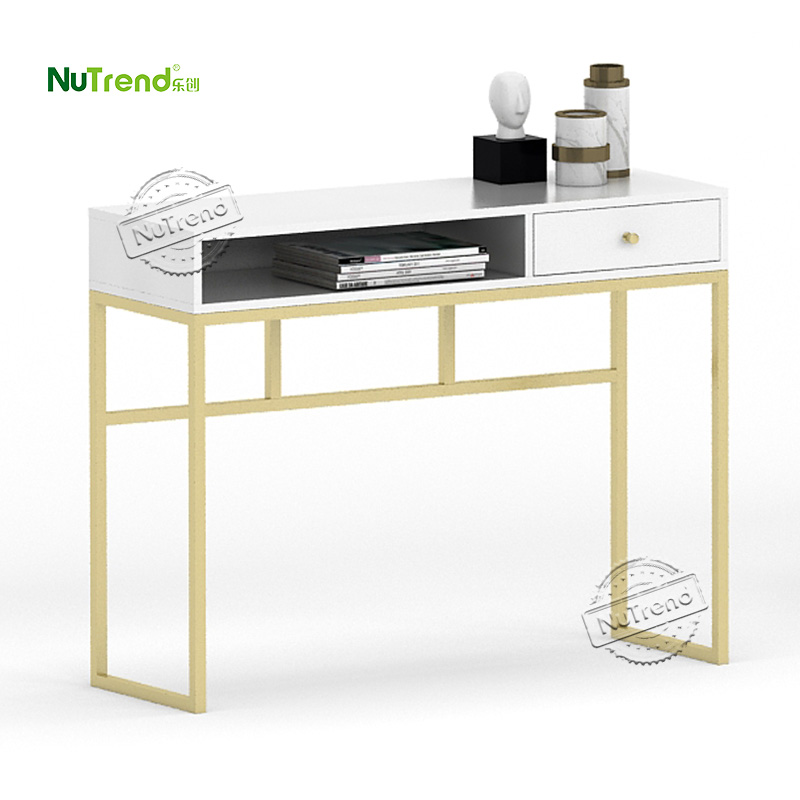 203546 Modern Gold and White Console Table with Drawer for Hallway