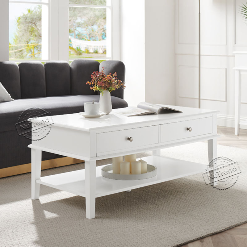 Contemporary Rectangle Wood Coffee Table with 2 Drawers Living Room Furniture 203595