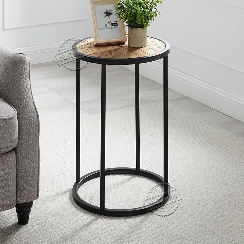 203599 Industrial Chevron Round End Table for Living Room