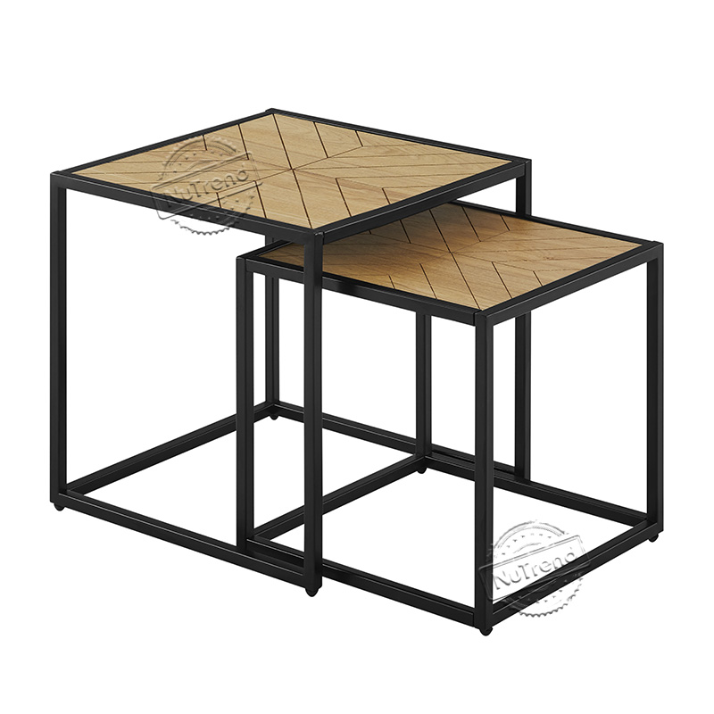 203601 Industrial Chevron Nesting End Table for Living Room