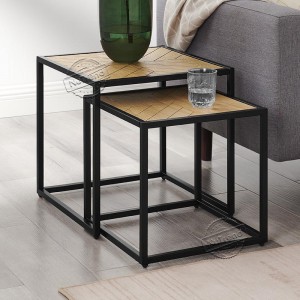 203601 Industrial Chevron Nesting End Table for Living Room