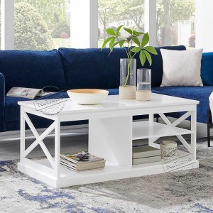 Cross Base Coffee Table with Shelf Cocktail Table Tea Table 203619