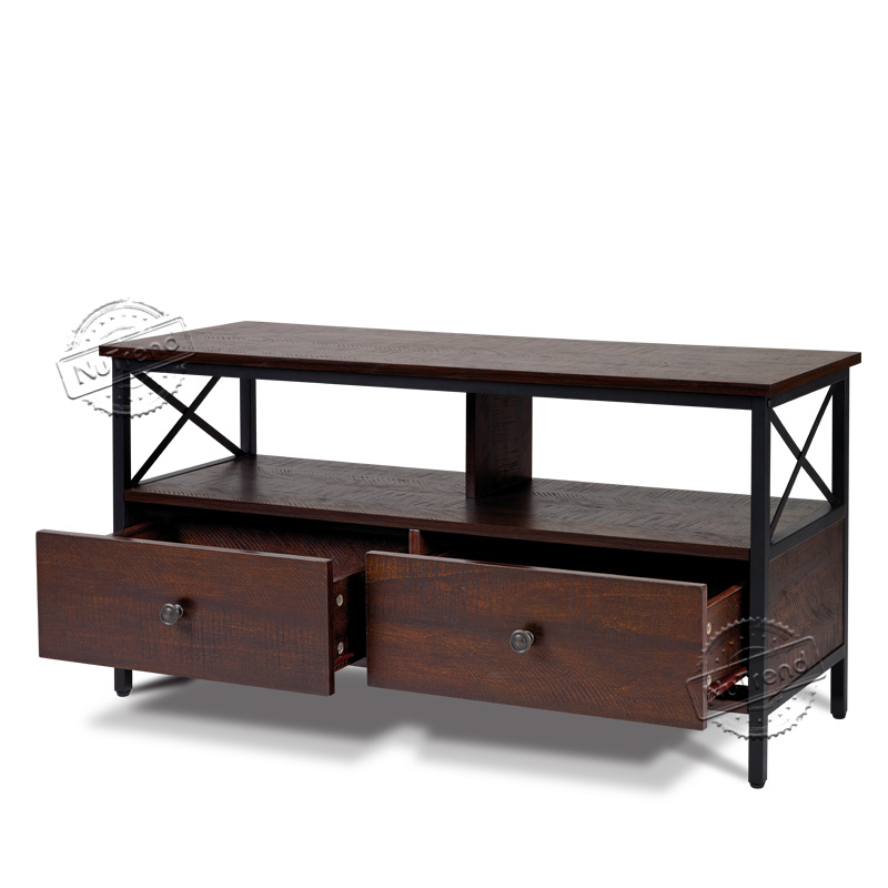 Black Industrial Wood TV Stand With 2 Drawers For Living Room Furniture 205072
