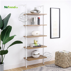 502148 White Wood 5 Tier Ladder Shelf Metal Ladder Bookcase for Anywhere