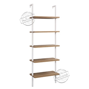 502148 White Wood 5 Tier Ladder Shelf Metal Ladder Bookcase for Anywhere
