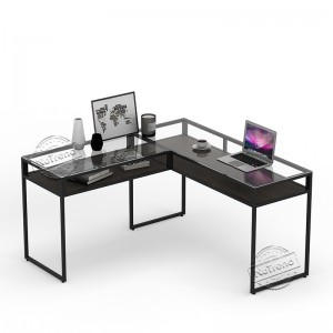 503144 Big L-Shaped Computer Desk with Glass Top