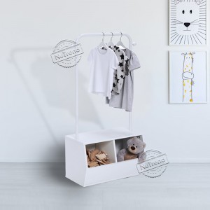 Stylish Wooden White Kids Bookshelf with Mini Wardrobe Rack Kids Furniture 708049